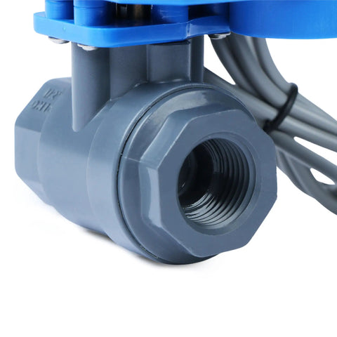 Half Inch UPVC Motorized Ball Valve With Full Port, 2 Wire Auto Return, 9-36V AC DC, Normally Closed, Lightweight Plastic Electrical Valve