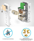 Exploded view of Two Pack Wall Outlet Extender With Built In Shelf And Night Light 8 Ports Total 6 AC Outlets Plus 2 USB