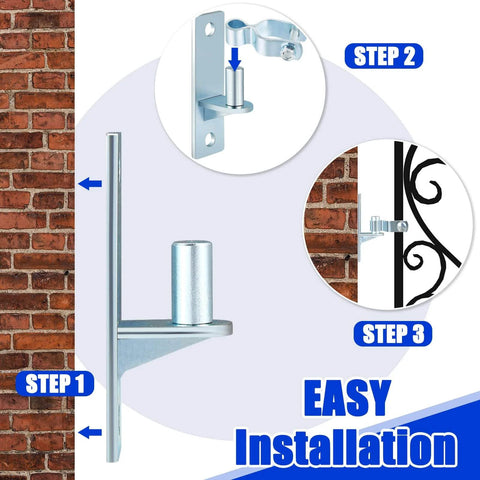 4 Pcs Heavy Duty Wall Mount Gate Hinges For Pipe Gates And Chain Link Fences installation guide with steps.