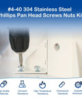 Screwdriver installing screws into metal bracket using 310 Piece 4-40 Phillips Pan Head Machine Screws Assortment Kit in 304 stainless steel.