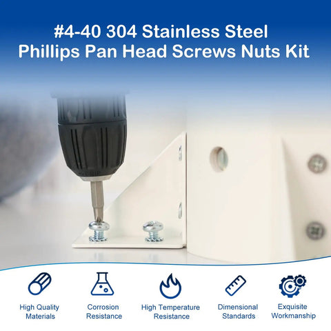 Screwdriver installing screws into metal bracket using 310 Piece 4-40 Phillips Pan Head Machine Screws Assortment Kit in 304 stainless steel.