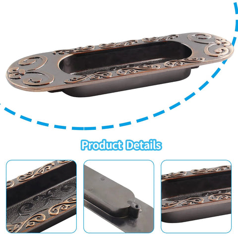 Two Pack 4.13 Inch European Recessed Flush Pull Handle Set In Stainless Steel With Antique Copper Finish detail view
