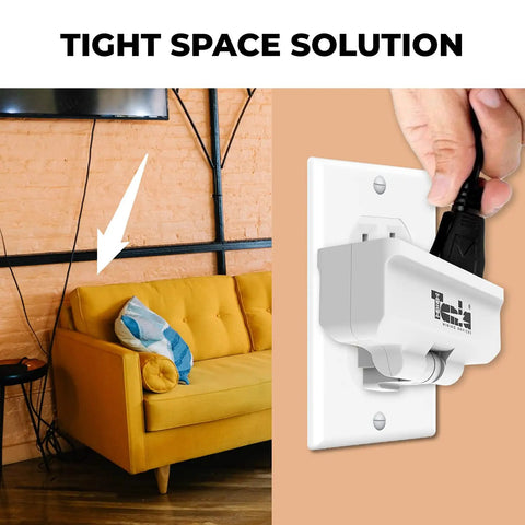 3 Outlet Wall Tap With 180 Degree Swivel Grounded UL Listed Swivel Outlet Extender And Plug Adapter White shown in use