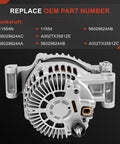 160A 12V High Output Alternator for 2.4L Chrysler 200 2015 2017 Fiat 500X 2016 2018 Jeep Cherokee Compass Renegade 2014 2018 and Ram ProMaster City 2015 2022 Replaces 56029624AB 56029624AC A002TX3581ZE A2TX3581ZE shown from side angle