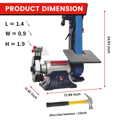 Combo 2x42 Inch Belt Sander and 6 Inch Bench Grinder Knife Sharpener With Large Work Table Upgraded BG2600 Model dimensions