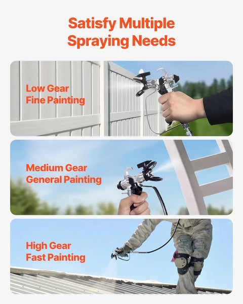 Heavy Duty Electric Airless Paint Sprayer With 650W Motor And 3000 Psi Pressure in three gear modes for various painting tasks.