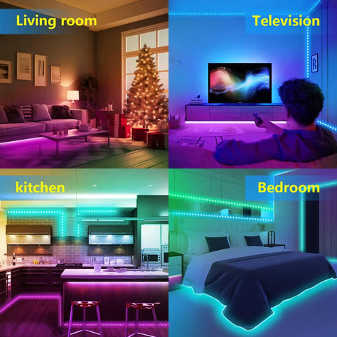 Led Strip Lights For Bedroom 100 Ft Twin Rolls Music Sync RGB Color Changing With App Control For Party And Home Decor Vibrant LED Strip