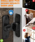 Small anti-pick security door lock showing 90 To 180 Degree Barn Door Lock Set Black 2 Pieces Small Flip Gate Latches Hardware.