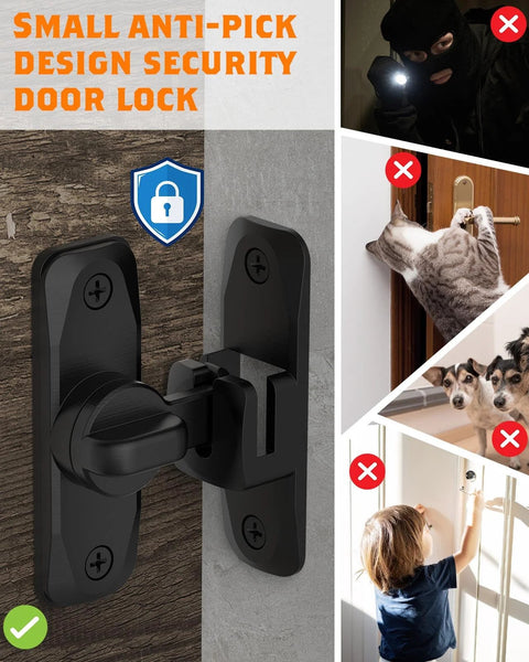 Small anti-pick security door lock showing 90 To 180 Degree Barn Door Lock Set Black 2 Pieces Small Flip Gate Latches Hardware.