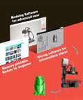 No Fuss Starter Frequency Division Multiplexing 3D Printer For Beginners with software options and green printed frog, FDM high precision.