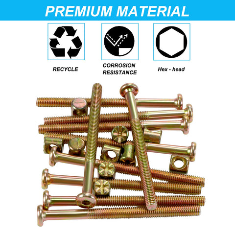 Heavy Duty Galvanized Hex Socket Bed Bolts And Barrel Nut Kit M6 X 80mm showing hex-head bolts and barrel nuts.