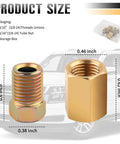 12-Piece 3/16 Inch Brake Line Fittings Kit With 4 Connectors And 8 Pipe Nuts For Double And Inverted Flare Brake Lines, DIY Car And Truck Brake Repair, Brass Construction For Durable, Leak-Free Fixes. Brass 3/16-inch connector and tube nut dimensions shown with storage box