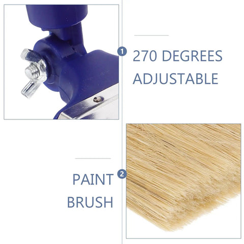 Close-up of 270-degree adjustable head and bristles of Three Inch Adjustable Flat Tip Paint Brush With 270 Degree Rotatable Head For Edge To Edge Coverage On Walls Decks And Trim Heavy Duty Stain Applicator For DIY Home Upgrades No Missed Spots.
