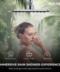 Dual Shower Head System With 8 Inch Rain Shower Head And Handheld Showerhead, woman enjoying high pressure water flow