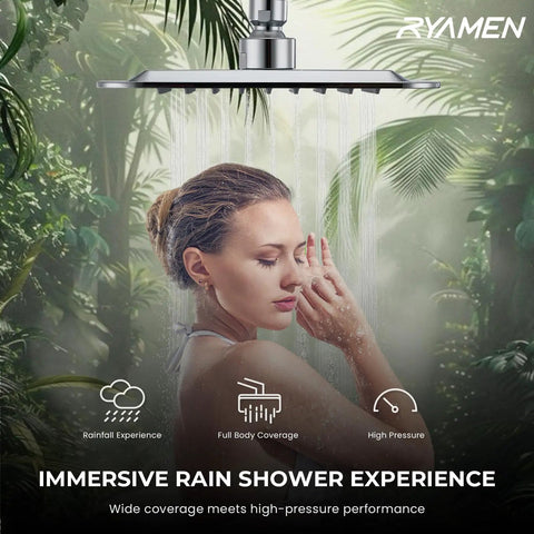 Dual Shower Head System With 8 Inch Rain Shower Head And Handheld Showerhead, woman enjoying high pressure water flow