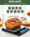 Digital Kitchen Scale For Cooking And Baking, 5Kg Capacity, 0.1g Precision, weighing bread with backlit LCD display