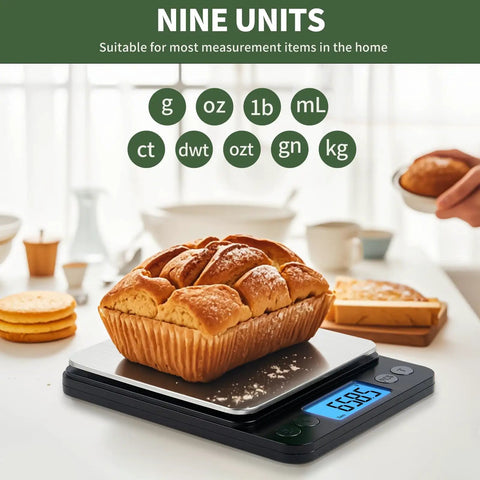 Digital Kitchen Scale For Cooking And Baking, 5Kg Capacity, 0.1g Precision, weighing bread with backlit LCD display