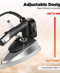 Top Shelf Industrial Steam Iron, Heavy Duty 1000W Commercial Press with adjustable temperature dial and 5 temperature settings.