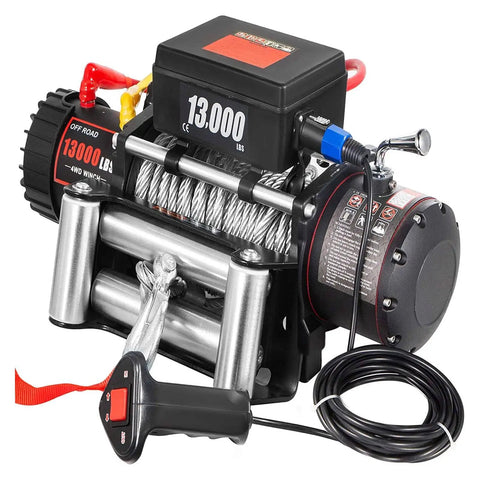 Universal 3 Pin Winch Remote Control For Electric Winches Handheld Vehicle Winch Switch Fits Most Brands Rugged Off Road 4x4 Gear Easy Install Not Compatible With Warn, black plastic wired remote on 13,000 lb winch