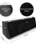 Outdoor Solar Lights 3000K Warm Aluminum Up And Down Wall Sconce with measurements and material details showing aluminum alloy and monocrystalline silicon.