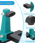 Adjustable PCB Holder With 360 Degree Rotation For Soldering And Desoldering Repairs Heavy Duty Metal Base Clamp That Grabs Boards Up To 20 By 14 Cm 40.8 Cm Overall Length Green showing clamp details with rubber pads and different openings