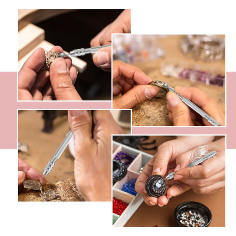 Hands using Go To Dual Ended Pin Vise Kit Featuring Two Mini Hand Drills for custom jewelry making and beading.