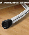 Close-up of chrome plated leg with non-slip protective cap on Swivel Bar Stool With Padded 14.5 Inch Seat And Chrome Plated Legs