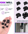 Heavy Duty Black Zinc Plated Carbon Steel Cage Nuts 48 Pc Assortment in different sizes held in a hand for server racks.