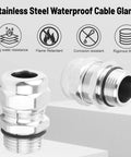Heavy Duty 304 Stainless Steel One Quarter Inch Waterproof Cable Gland IP68 Adjustable Four To Eight Millimeter Cable Gland Protectors Weatherproof Pass Through 2 Pack; strong water resistance, flame retardant, corrosion resistant, rigorous thread