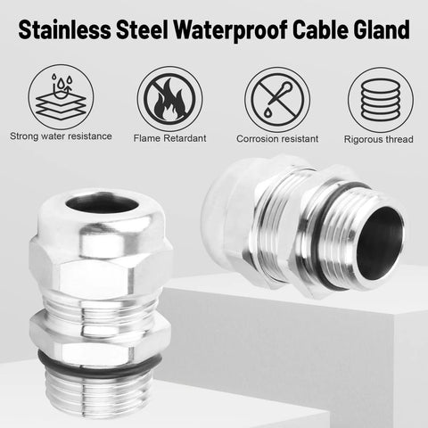 Heavy Duty 304 Stainless Steel One Quarter Inch Waterproof Cable Gland IP68 Adjustable Four To Eight Millimeter Cable Gland Protectors Weatherproof Pass Through 2 Pack; strong water resistance, flame retardant, corrosion resistant, rigorous thread