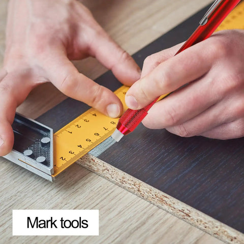 Using Round Soapstone Holder Kit With Refills for precise marking on wood, featuring aluminum CNC grip and rustproof design.