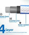 Garden hose, 3/4 in x 3 ft, heavy-duty four-layer reinforced with inner core, crochet line, outer jacket
