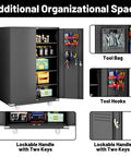 72 Inch Wide And Deep Metal Garage Storage Cabinet With Doors, Rolling Tool Cabinet, Pegboard On Doors And Back Panel