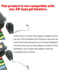 Image showing a colored grip and adapter not compatible with AR-type gel blasters and Picatinny rails.