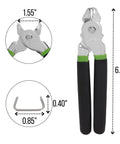 Hog Ring Pliers Kit With 110 Three Quarter Inch Galvanized Rings shown with pliers dimensions and ring size