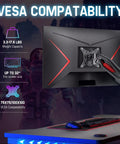Single Gaming Monitor Arm With Mechanical Spring Load, Fully Adjustable Clamp Or Grommet Mount For Up To 32 Inch Screens, VESA 75x75 And 100x100, showing monitor back and VESA mounting.