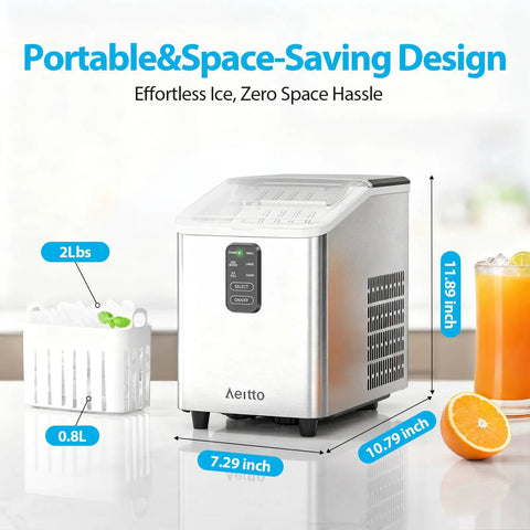 Countertop Ice Maker Delivers Bullet Ice In Minutes 26 Lbs Per Day Two Ice Sizes Portable Stainless Steel Machine On Countertop