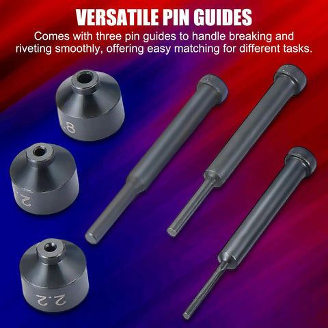 Three pin guides and pin tips from 20 Piece Chain Breaker Tool Kit With C Frame And 3 Anvils, 5 Break Tips, Moto Chain Cutter And Riveter