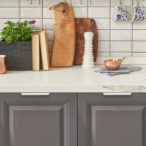 Kitchen view with concealed cabinet featuring 10 pack finger pulls for cabinets and drawers 128mm center hole 150mm length silver zinc alloy edge pulls