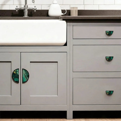 Emerald Fluid Art Gold Splatter Cabinet Pulls 2 Pack Black Semicircle Drawer Handles With 3 Inch Center on gray kitchen cabinets