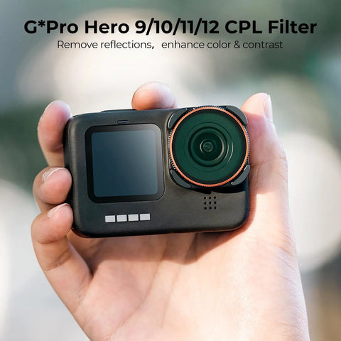 Hand holding GoPro Hero with CPL Circular Polarizer Filter For GoPro Hero 9 10 11 12 13 Action Cameras, Dope Glare Reduction