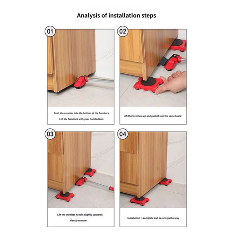 Installation steps for 8 Pack ABS Moving Wheel Set for Quick Furniture Relocation Tool Free Assembly Anti Slip Sliders
