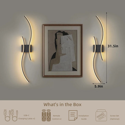 Cordless Rechargeable Wall Sconces Set Of 2 With Dimmable LED Mood Lighting, Remote Control shown next to artwork