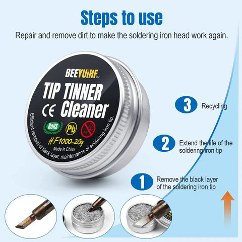 Go To Pro Grade Soldering Tip Cleaning Kit With Rosin Paste Flux Lead Free Tinner Cleaner instructions and tin container