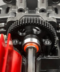 Close-up of Beefy Steel Main Gear 0.5M 57T 59T RC Spur Gear in metal housing for Arrma and Losi RC models.
