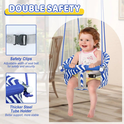 Toddler enjoying Toddler Swing Seat With Heavy Duty Canvas Adjustable Rope And Safety Harness Drop Resistant Design Easy Install