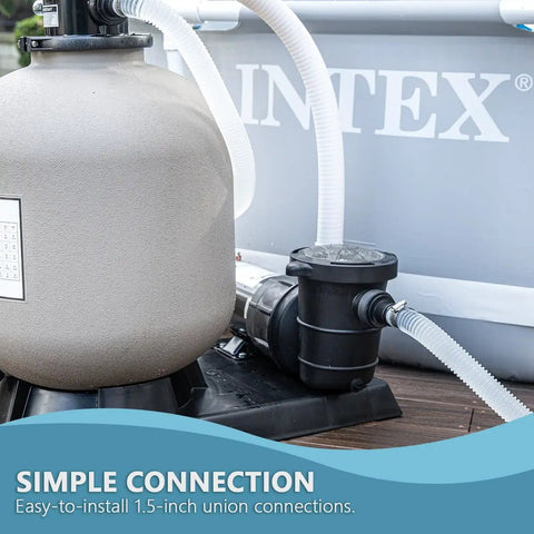 High-Octane 1.5 Horsepower Self Priming Pool Pump with 1.5-inch unions for easy connection to above ground pools.