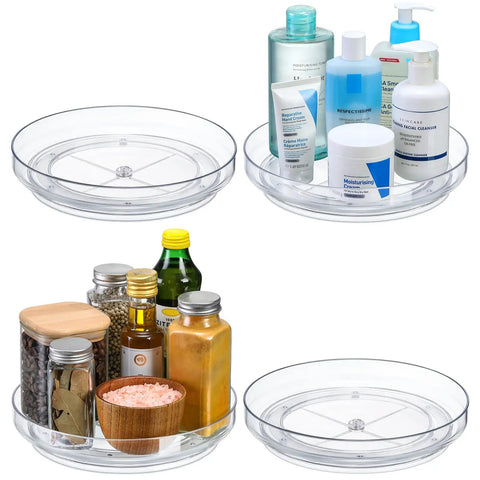 Four Pack 9 Inch Clear Acrylic Lazy Susans Non Skid Turntables Organizer For Cabinets Kitchen Pantry Refrigerator