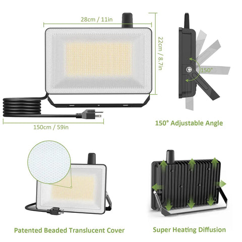 2 Pack 100W Smart LED Flood Lights, 18000 Lumens, IP66 Waterproof Outdoor Floodlight, Tunable White 2700K to 6500K, Alexa Compatible, Voice Control, Perfect for Yard, Stadium, Garage, Porch, and Lawn