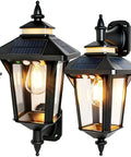 Outdoor Solar Wall Lights Dusk To Dawn With Motion Sensor, Four Solar Panels, 3 Modes, Waterproof Wall Sconce Lantern For Patio, 2 Pack